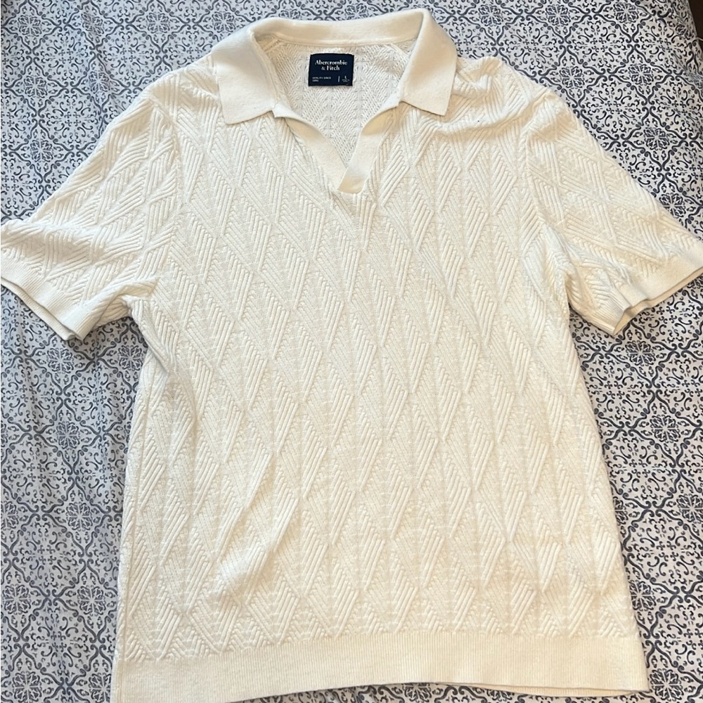 Abercrombie & Fitch Textured Cream Polo Shirt